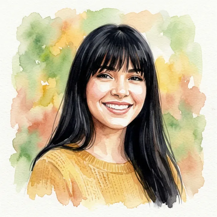 Retrato ilustrado em aquarela: Bia, minha irmã.